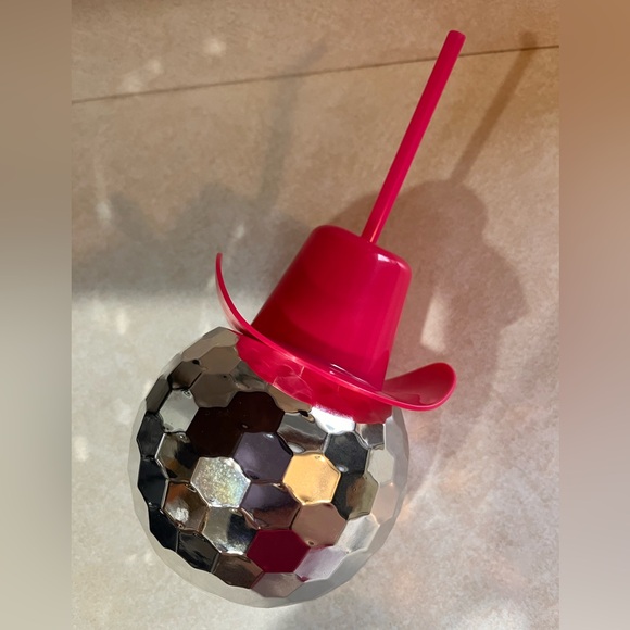 Other - Disco Ball & Pink Cowgirl Hat Straw Cup - New!